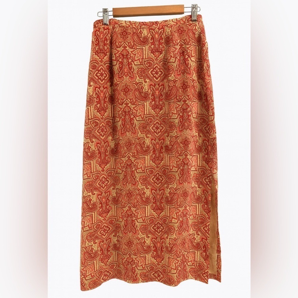 Talbots 100% silk Red and Gold Paisley Maxi Skirt Size 10